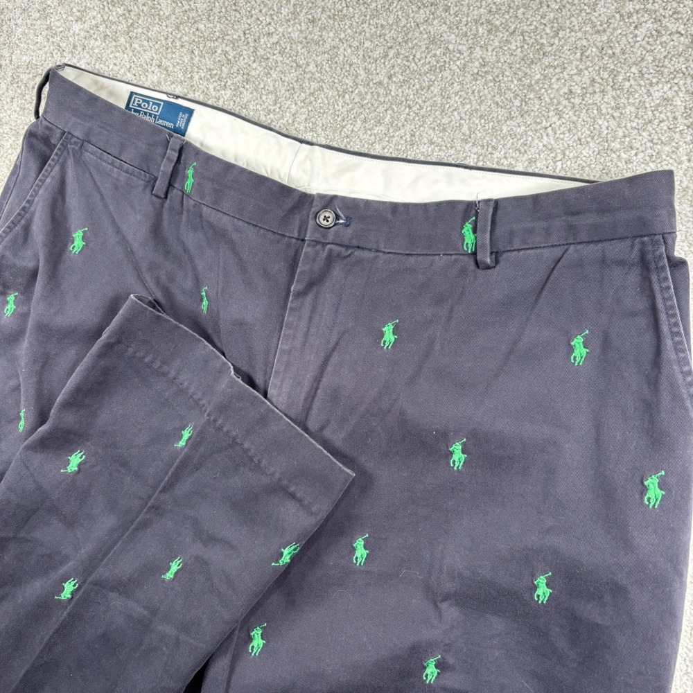 Polo Ralph Lauren Pants Men 40/32 Navy Blue Green Embroidered Pony Chino